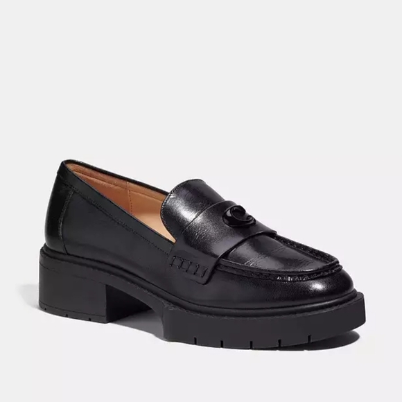 Coach Women's Black Lug Sole Loafers - Picture 1 of 7